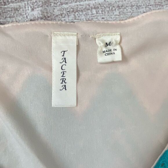 Tacera open knit fully lined 3/4 bell sleeve chevron print dress women sz Med - Picture 7 of 14